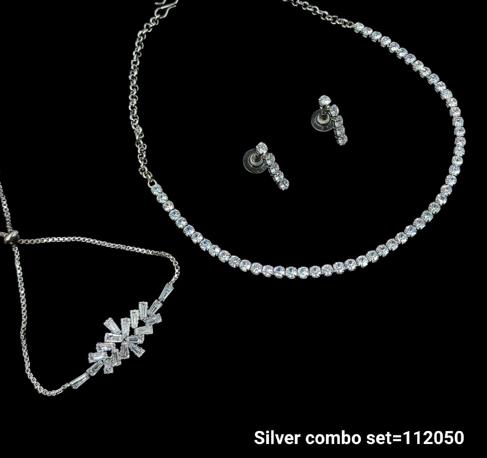 Elegant Silver Combo Jewelry Set – Necklace, Bracelet & Earrings