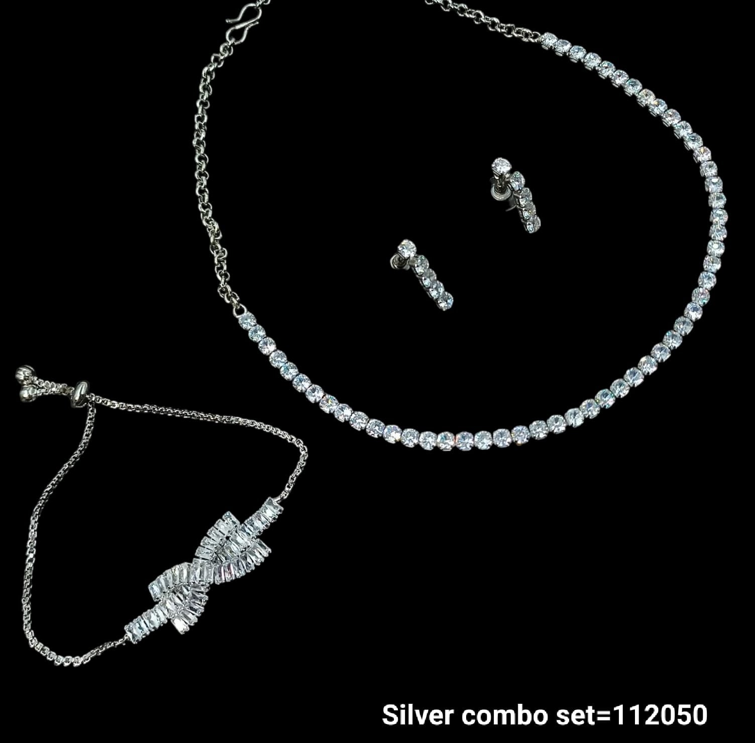 Elegant Silver Combo Jewelry Set – Necklace, Bracelet & Earrings