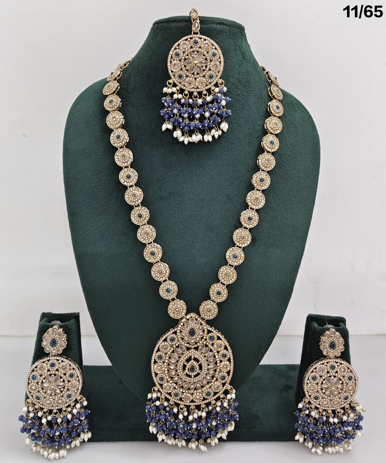 Elegant CZ Stone Necklace Set with Pearls – Bridal Jewelry Set with Earrings & Maang Tikka