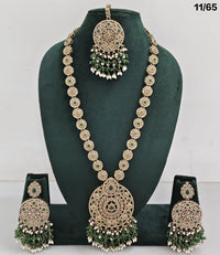 Elegant CZ Stone Necklace Set with Pearls – Bridal Jewelry Set with Earrings & Maang Tikka