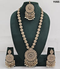 Elegant CZ Stone Necklace Set with Pearls – Bridal Jewelry Set with Earrings & Maang Tikka