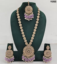 Elegant CZ Stone Necklace Set with Pearls – Bridal Jewelry Set with Earrings & Maang Tikka