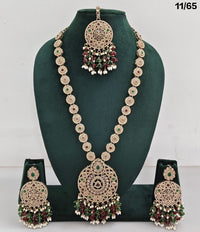 Elegant CZ Stone Necklace Set with Pearls – Bridal Jewelry Set with Earrings & Maang Tikka