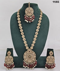 Elegant CZ Stone Necklace Set with Pearls – Bridal Jewelry Set with Earrings & Maang Tikka