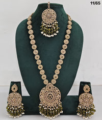 Elegant CZ Stone Necklace Set with Pearls – Bridal Jewelry Set with Earrings & Maang Tikka