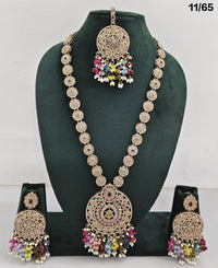 Elegant CZ Stone Necklace Set with Pearls – Bridal Jewelry Set with Earrings & Maang Tikka