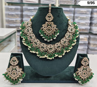 Elegant Pearl and Stone Choker Necklace Set with Earrings & Maang Tikka
