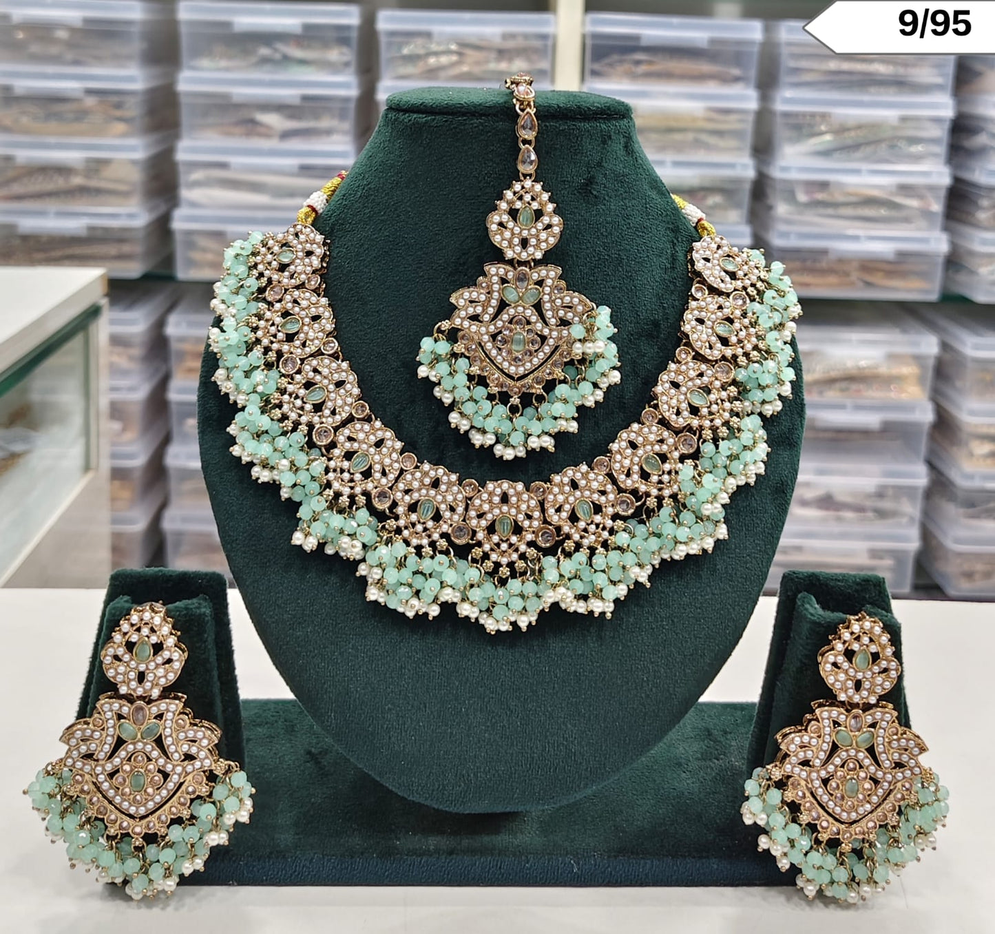 Elegant Pearl and Stone Choker Necklace Set with Earrings & Maang Tikka