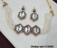 Handcrafted Pearl Multi-Strand Choker Set with Hexagonal Stones – Lucentemarket