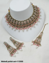 Antique Finish Bridal Jewelry Set – Necklace, Earrings & Maang Tikka
