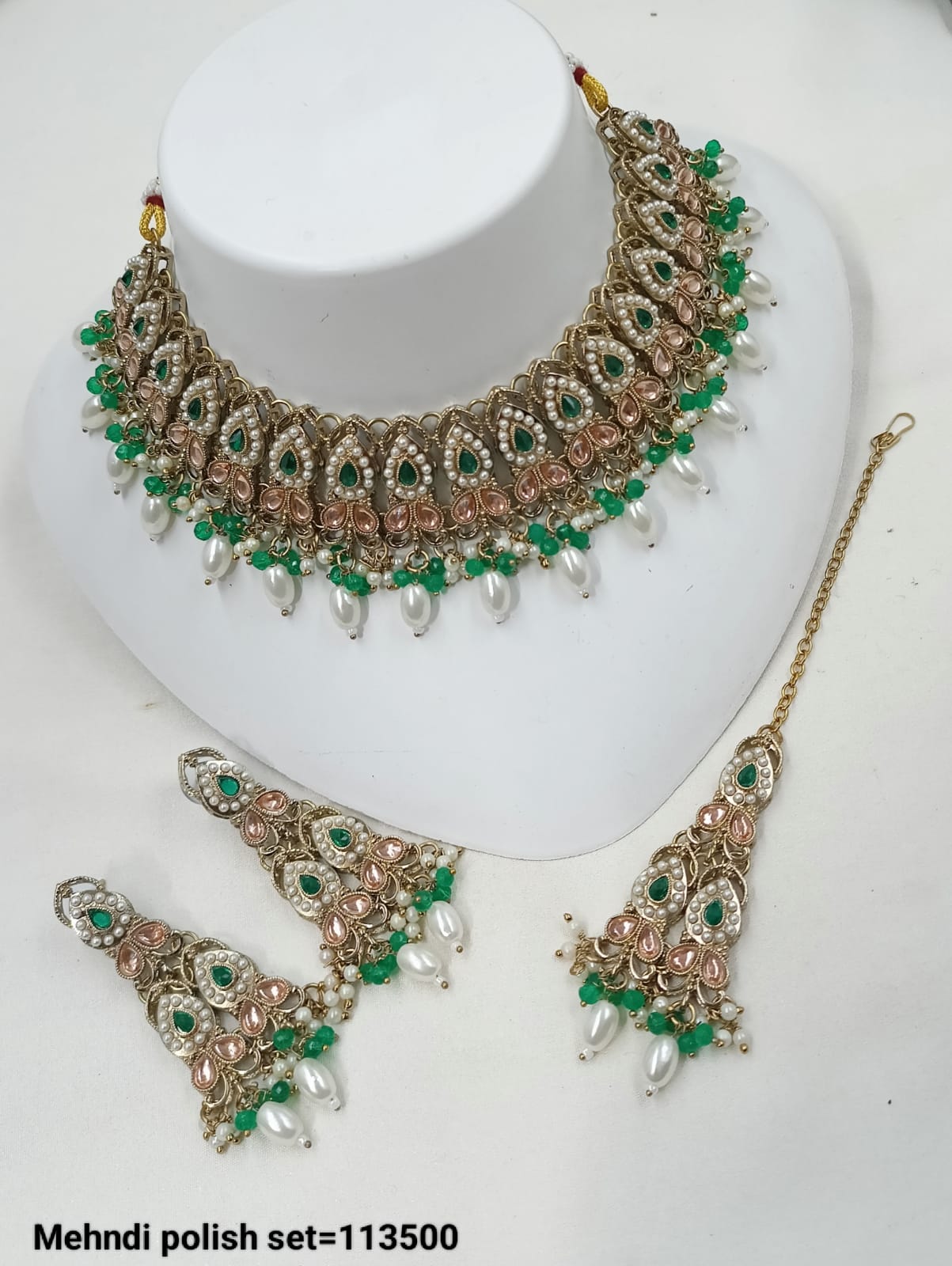 Antique Finish Bridal Jewelry Set – Necklace, Earrings & Maang Tikka