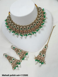 Antique Finish Bridal Jewelry Set – Necklace, Earrings & Maang Tikka