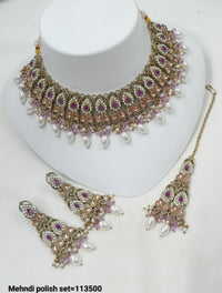 Antique Finish Bridal Jewelry Set – Necklace, Earrings & Maang Tikka