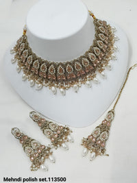 Antique Finish Bridal Jewelry Set – Necklace, Earrings & Maang Tikka