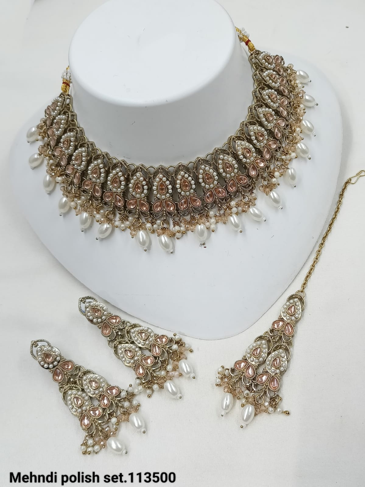 Antique Finish Bridal Jewelry Set – Necklace, Earrings & Maang Tikka