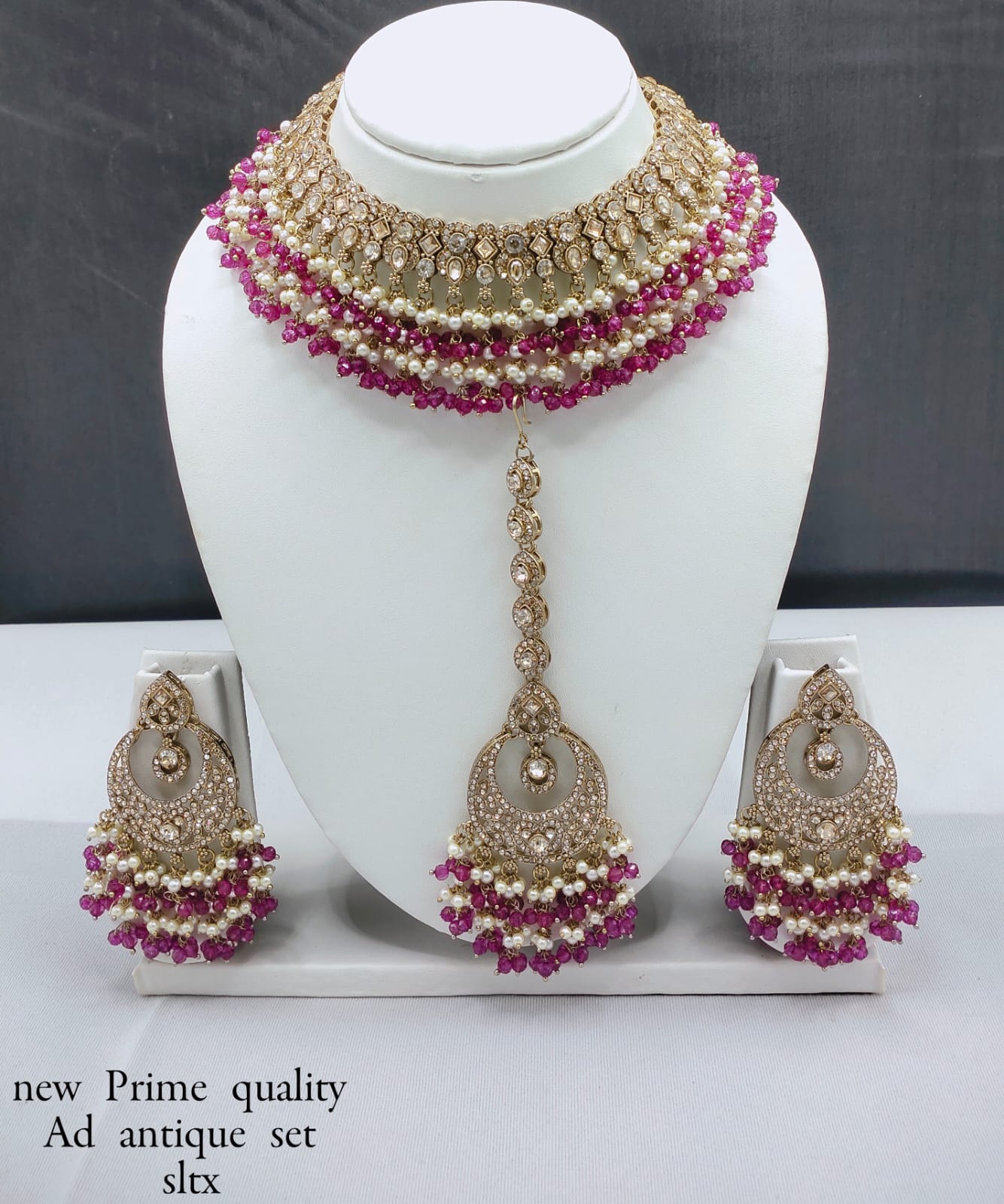 Prime Quality Pachi Kundan Antique Necklace and Earrings Set with Beaded Detailing