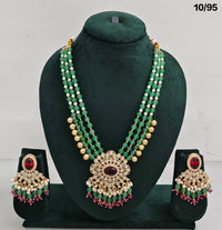 Elegant CZ Beaded Long Necklace Set with Earrings