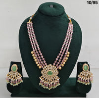 Elegant CZ Beaded Long Necklace Set with Earrings