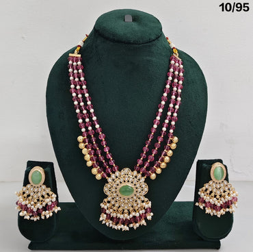 Elegant CZ Beaded Long Necklace Set with Earrings