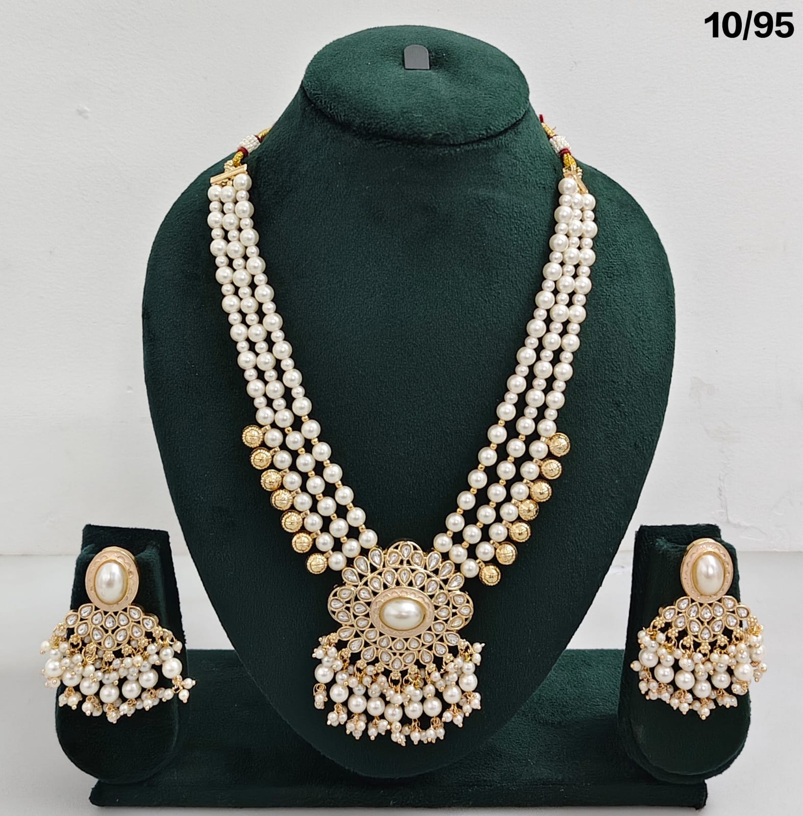 Elegant CZ Beaded Long Necklace Set with Earrings