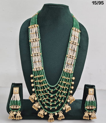 Multi-Layer Beaded Rani Haar Necklace Set with CZ Embellished Accents & Matching Earrings