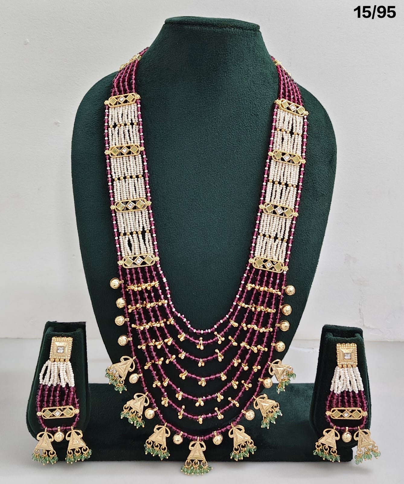 Multi-Layer Beaded Rani Haar Necklace Set with CZ Embellished Accents & Matching Earrings