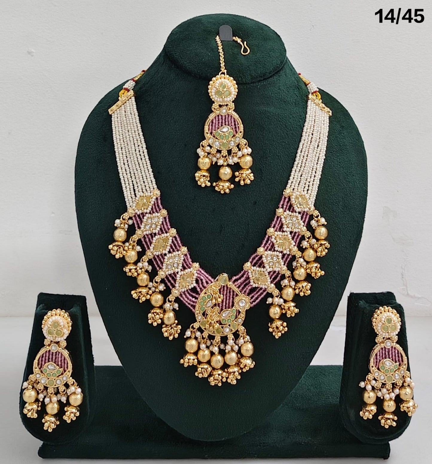 Elegant Multi-Strand Beaded Bridal Necklace Set with Pearl Accents & Matching Earrings