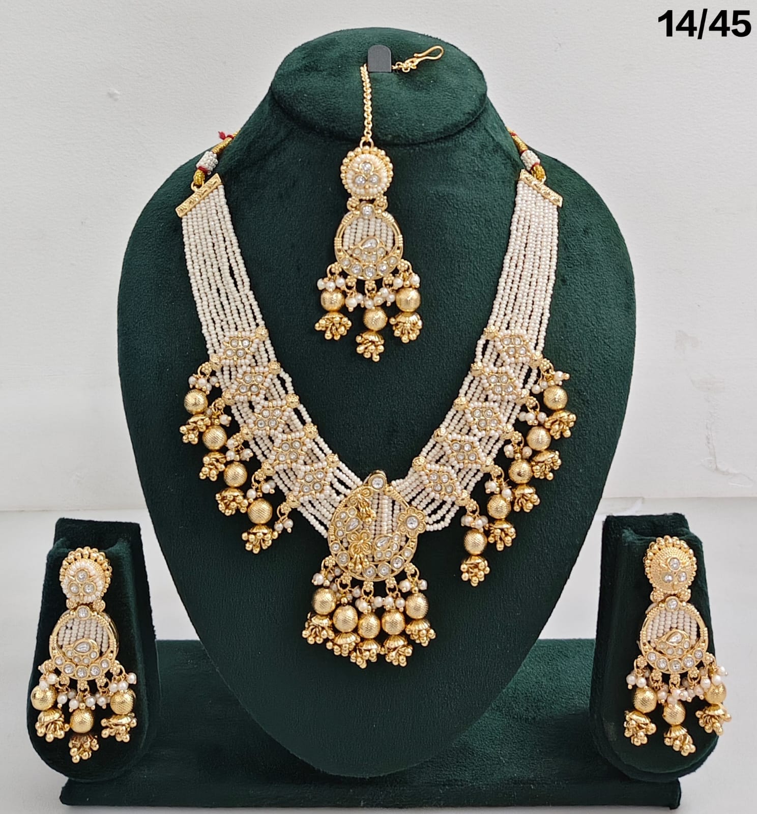 Elegant Multi-Strand Beaded Bridal Necklace Set with Pearl Accents & Matching Earrings