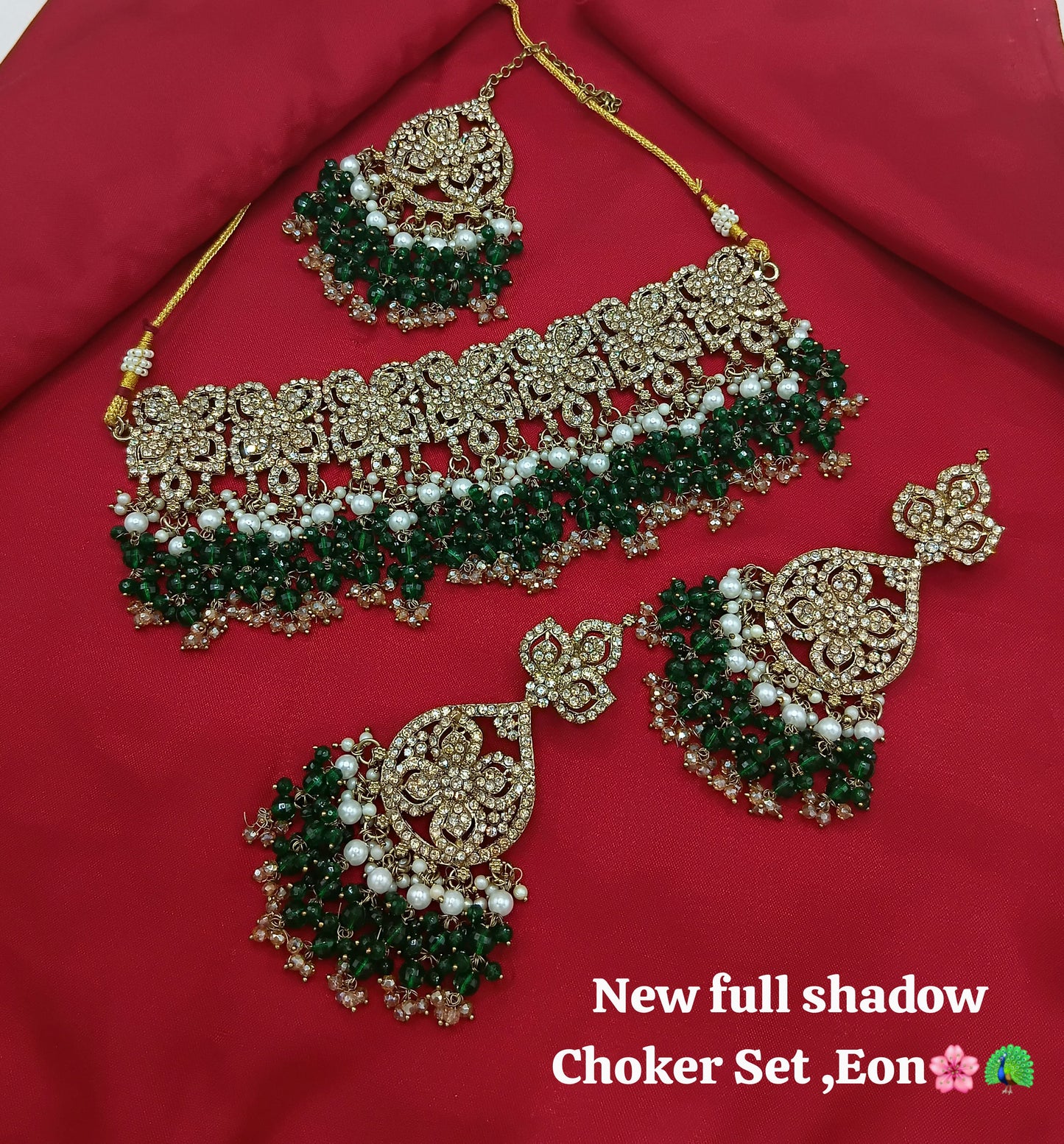 Designer Floral Choker Set with CZ Stones, Pearls & Beads