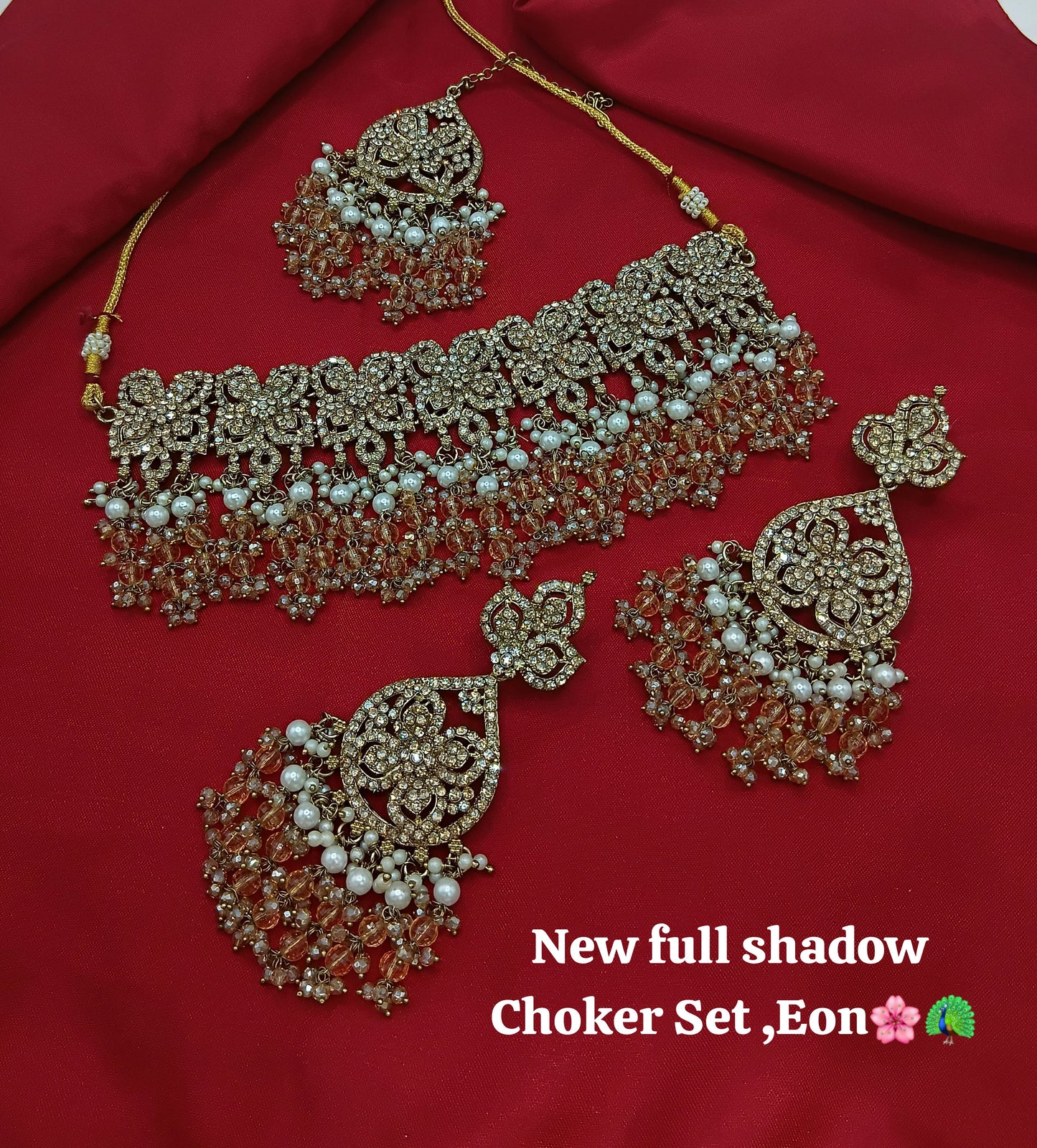 Designer Floral Choker Set with CZ Stones, Pearls & Beads