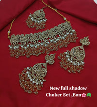 Designer Floral Choker Set with CZ Stones, Pearls & Beads