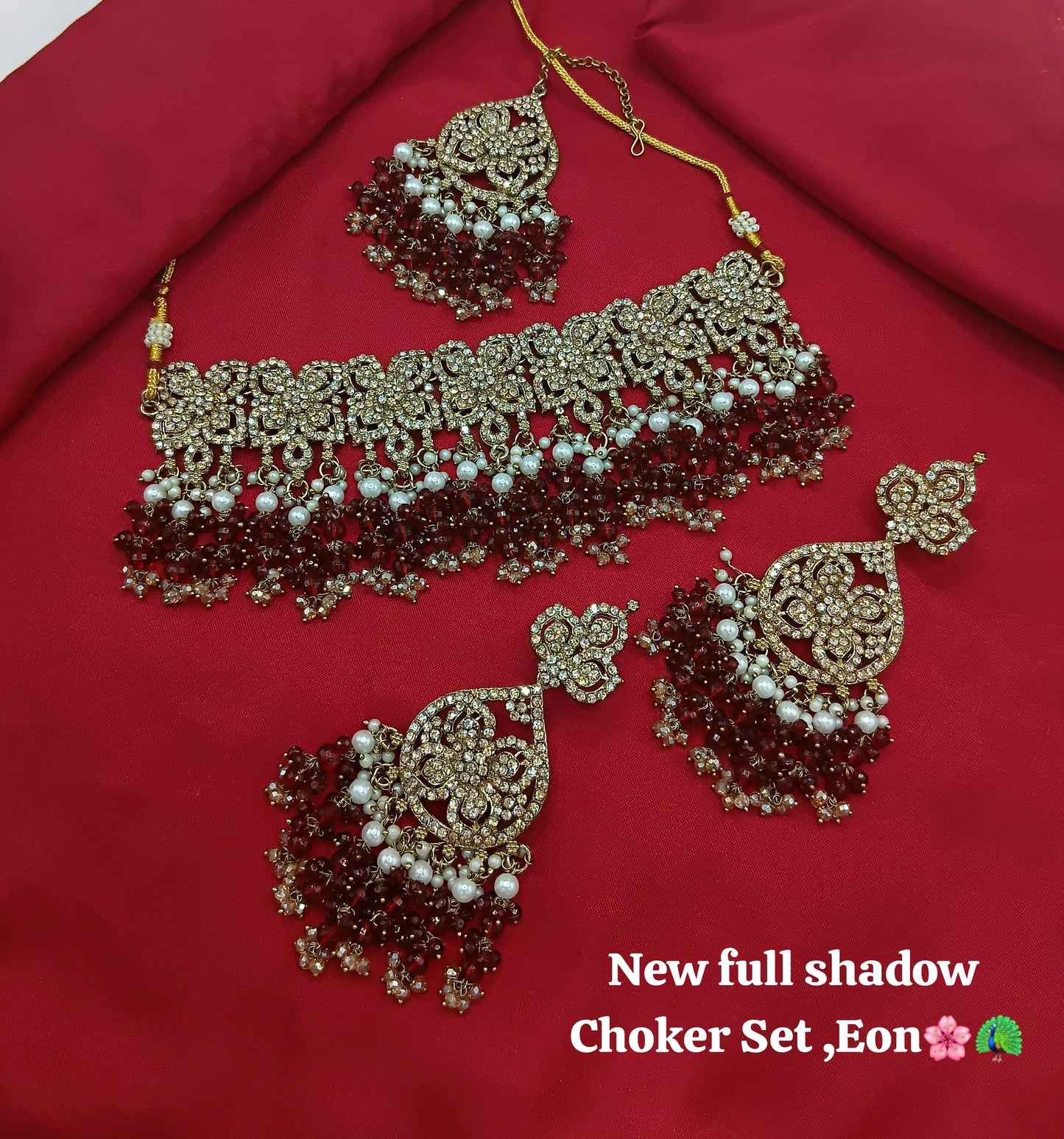 Designer Floral Choker Set with CZ Stones, Pearls & Beads