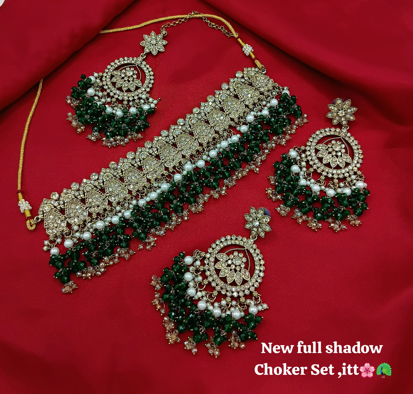 Floral Motif Full Shadow Choker Necklace Set with Matching Earrings