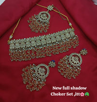 Floral Motif Full Shadow Choker Necklace Set with Matching Earrings
