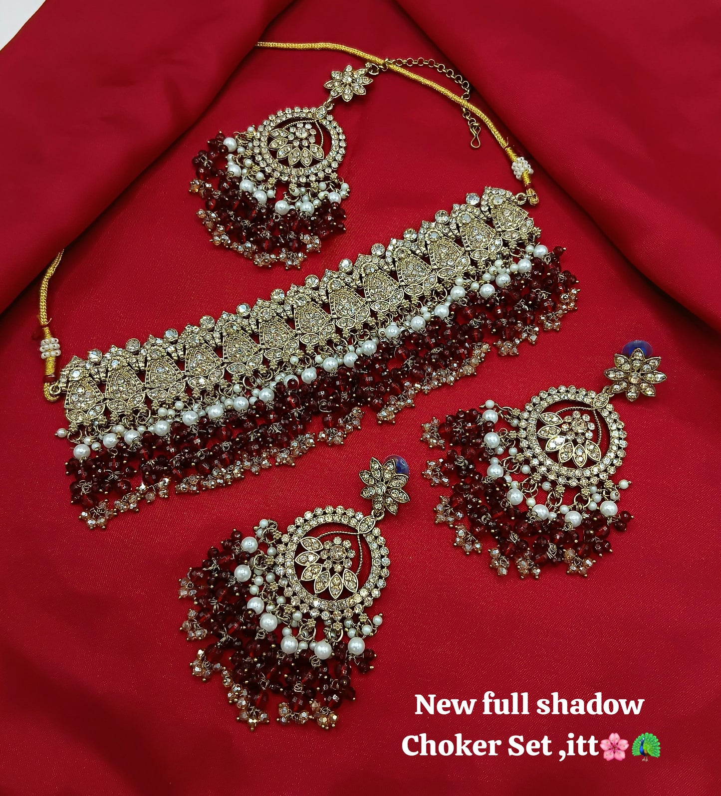 Floral Motif Full Shadow Choker Necklace Set with Matching Earrings