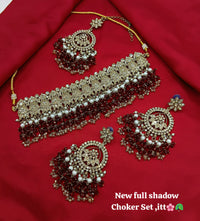 Floral Motif Full Shadow Choker Necklace Set with Matching Earrings