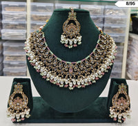 CZ Pearl Choker Necklace Set with Matching Earrings and Maang Tikka – Bridal & Ethnic Jewellery