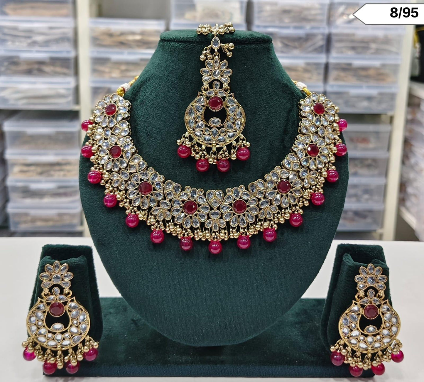 CZ Stone Floral Choker Necklace Set with Matching Earrings and Maang Tikka – Lucentemarket