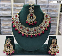 CZ Stone Floral Choker Necklace Set with Matching Earrings and Maang Tikka – Lucentemarket