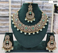 CZ Stone Floral Choker Necklace Set with Matching Earrings and Maang Tikka – Lucentemarket