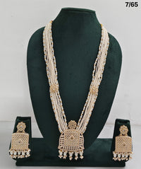 Pearl Beaded Long Necklace Set with CZ Pendant and Matching Earrings – Traditional Ethnic Jewellery