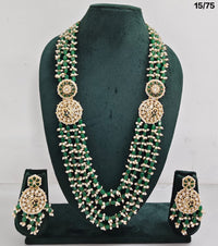 Multi-Layer Beaded Necklace Set with CZ Round Pendants and Matching Earrings – Bridal & Ethnic Jewellery