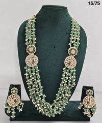 Multi-Layer Beaded Necklace Set with CZ Round Pendants and Matching Earrings – Bridal & Ethnic Jewellery