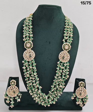 Multi-Layer Beaded Necklace Set with CZ Round Pendants and Matching Earrings – Bridal & Ethnic Jewellery