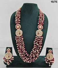 Multi-Layer Beaded Necklace Set with CZ Round Pendants and Matching Earrings – Bridal & Ethnic Jewellery