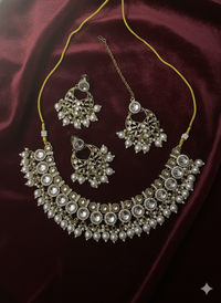 Traditional Indian Pearl Jewelry Set - Choker, Jhumka Earrings, and Maang Tikka