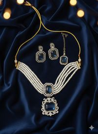 Traditional Pearl Choker Necklace Set with Matching Earrings and Maang Tikka Set
