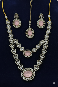 Double-Layered Baby Pink Accents Necklace Set