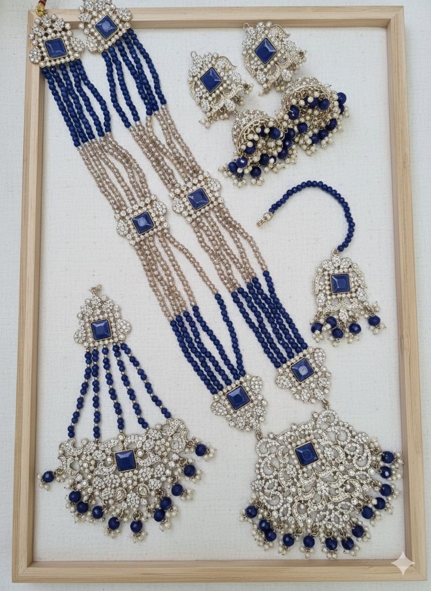 Traditional Gold Pletad Long Necklace Set 5-Piece For Woman & Girls