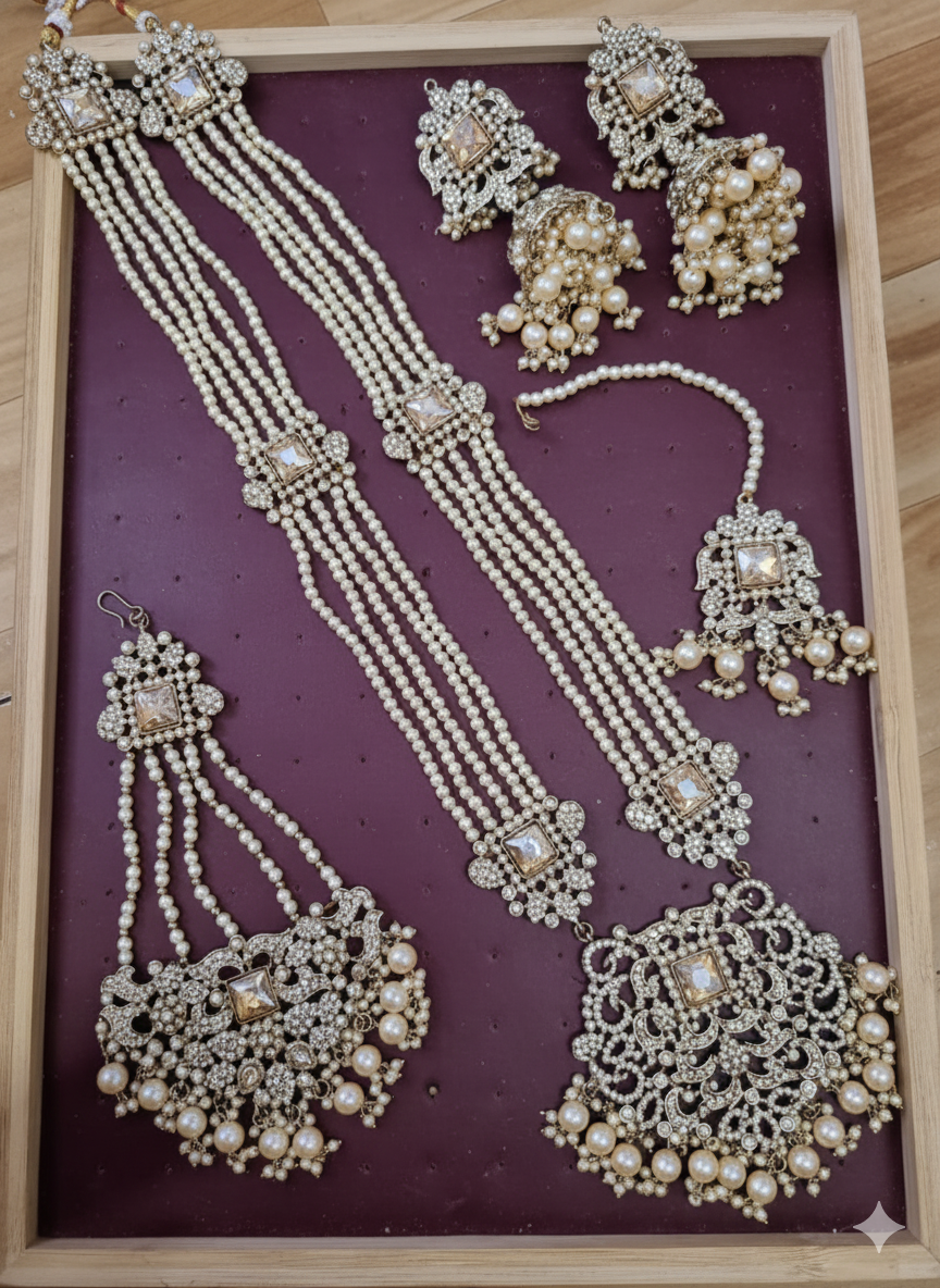 Traditional Gold Pletad Long Necklace Set 5-Piece For Woman & Girls